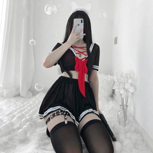 Japanese Cute Sailor Student Uniform Transparent Suit Bunny Girl Uniform Maid Costume Temptation Sexy Costumes for Women Adult