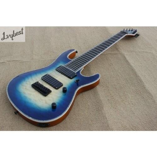 Electric guitar yellow and blue edge top,quilt flame,real abalone binding around body top and fingerboard and headstock,no logo