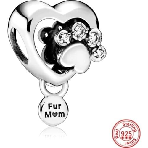 Cute Dog Paw Print 925 Sterling Silver Spring New Charm Pendant with DIY Fit Pandora Bracelet Necklace Jewelry Gift For women