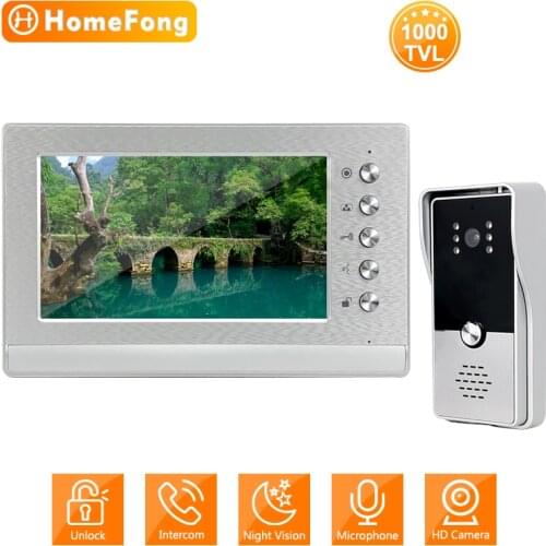 HomeFong Video Intercom 1000 TVL 7 Inch HD Screen Waterproof Function Call Panel Unlock Night Vision Visual Doorbell Home Safety