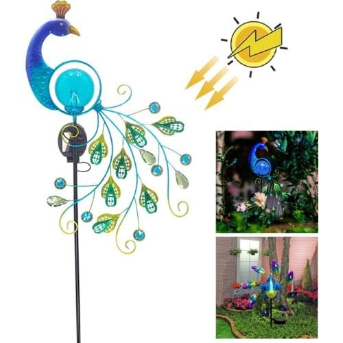 Solar Peacock Windmill Ground Plug Light LED Lawn Lamps Waterproof Home Garden Decorative Lights