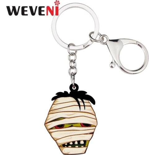WEVENI Acrylic Halloween Zombie Mummy Key Chain Pendant Ring Punk Holder Jewelry For Women Girls Bag Car Charm Wholesale