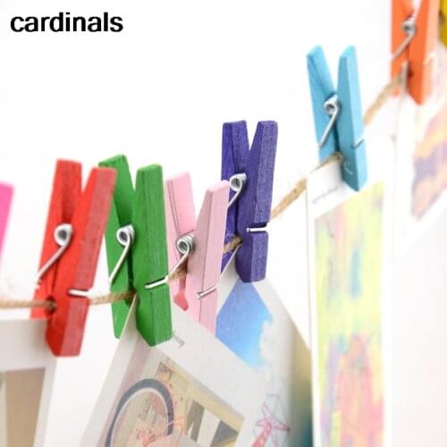50 pcs Excellent Quality 25mm Color Mini Wooden Clips Clothes Photo Paper Decorations Photo Spring For Office Supply Message
