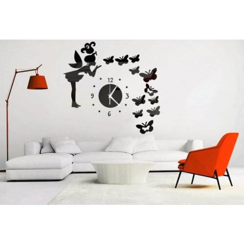 Modern Style Mirror Wall Stickers Butterfly Fairy DIY Clock Self Adhesive Removable Home Decoration Living Room 3d Wall Sticker