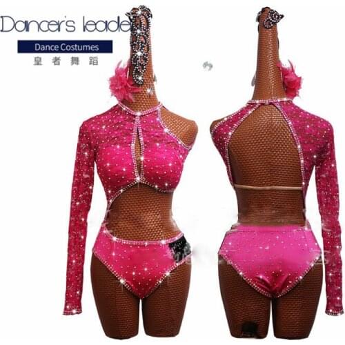 Latin dance woman practice clothes SALSA dance Sasa dance performance clothes pink high split asymmetric dance skirt costumes