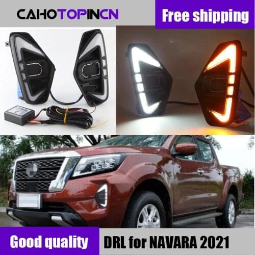 1Pair Car light For Nissan Navara NP300 2020 2021 LED Daytime Running Light DRL fog lamp with yellow signal
