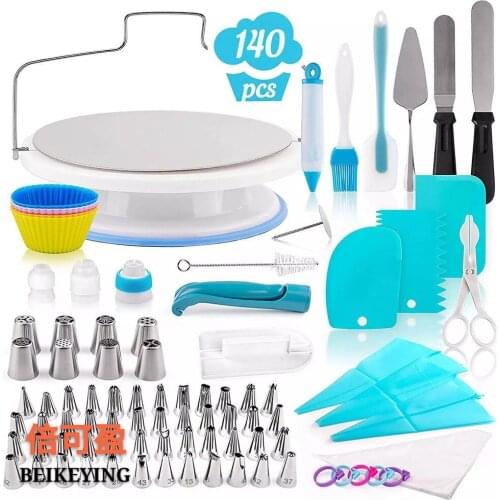 140Pcs Cake Decorating Tools Confectionery Cupcake Dessert Baking Pastry Nozzles Converter Cream Bag Turntable Icing Piping Tips