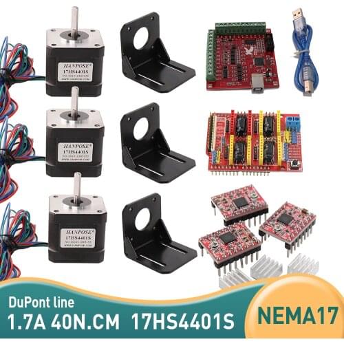 42 stepper motor kit 4 lead + CNC shielded v3 + 4 driver expansion board + bracket 3D printing 4401S