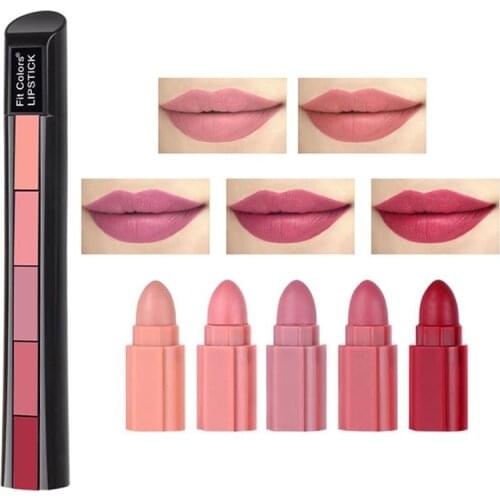 5 In 1 Lipstick Combination Strip Matte Velvet Rendering Lipstick Pen Long Lasting Waterproof Non Stick Cup Makeup Cosmetic