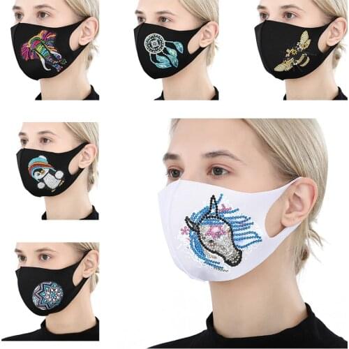 5D Diamond Mask Drill Color pony animals Diamond Decor Mask Painting Kit Reusable Dustproof Mask Outdoor Face Protective Masque