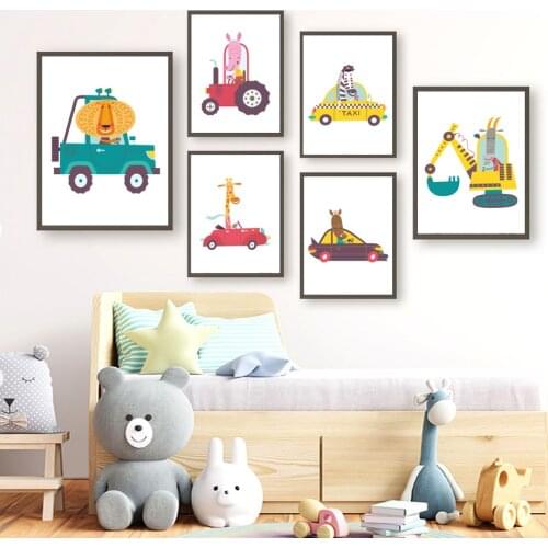 Car Ship Airplane Drive Lion Giraffe Zebra Fox Nursery Wall Art Print Canvas Painting Nordic Poster Wall Picture Baby Room Decor