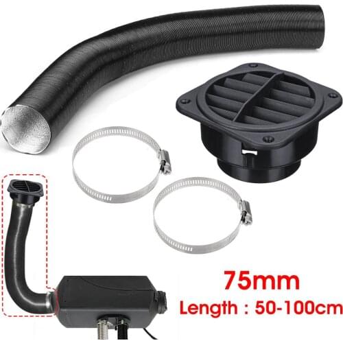 75mm Car Heater Ducting Pipe 50-100cm Diesel Parking Heater Air Intake Outlet Hose Line Air Vent Outlet W/Hose Clips
