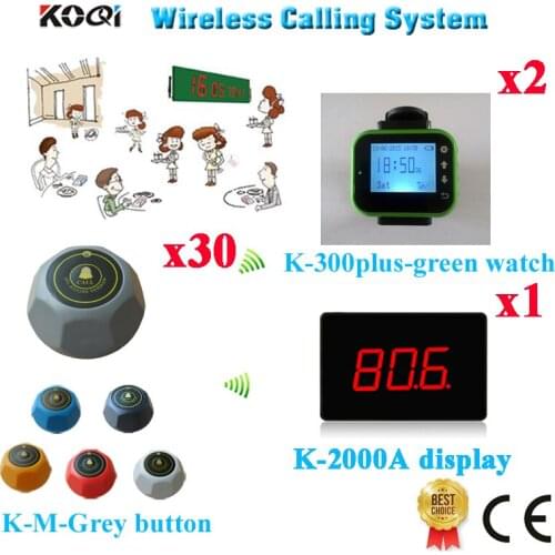 Wireless Service Calling System For Hotel Coffee Restaurant With Alphanumeric Full Set CE(1 display+2 watch+30 call button)