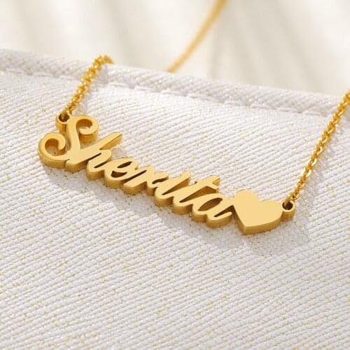 V Attract Personalized Name Necklace Heart Charm Statement Choker Stainless Steel Chain Necklaces Women Gold Best Friends Gift