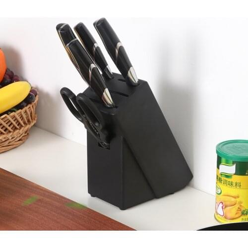 Black Rubber Wood Kitchen Knife Rack 6 Holes Knife Holder Multifunction Storage Shelf Wooden Scissors Knives Stand Organizer