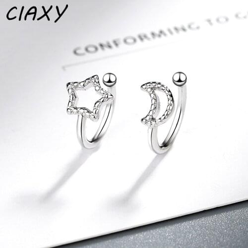 CIAXY 925 Sterling Silver Hollow Sexy Moon Star Earrings for Women Girl Asymmetrical Wind Ear Bone Clip No Pierced Ear Jewelry