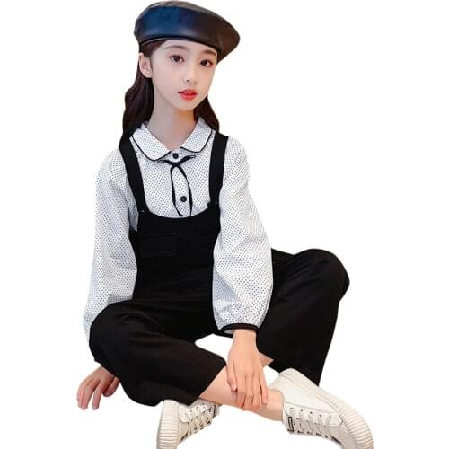 Kids Clothes Dot Pattern Girl Clothes Blouse + Dress Outfit For Girls Casual Style Childrens Clothing