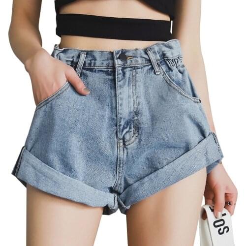 Denim Shorts Women Casual Loose Elastic High Waisted Shorts Hotpants Streetwear Wide Leg White Black Womens Jean Shorts C7197