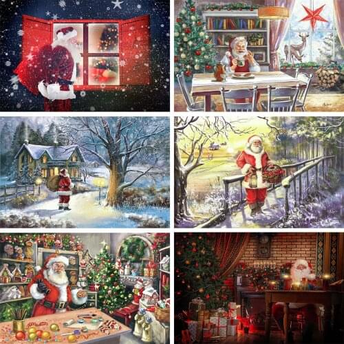 Santa Claus Photography Background Shop Banner Hand Paninting Child Portrait Fireplace Christmas Baby Props Family Photo Studio
