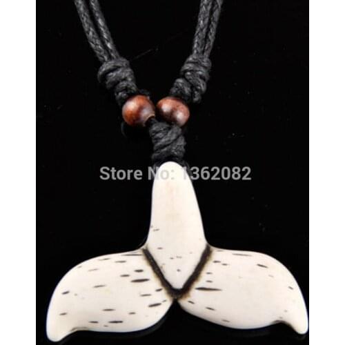 Hawaiian Surfer Handmade Faux Bone Carved Shark WHALE TAIL Pendant Necklace New Zealand Tribal Maori Choker Gift MN527