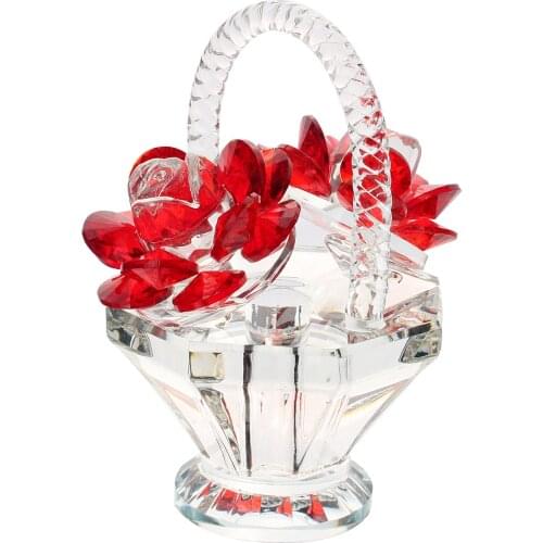 Crystal Rose Flower Basket Statue Paperweight Dream Craft Souvenir Chistmas Gift Desktop Office Decor Centerpiece Collectible