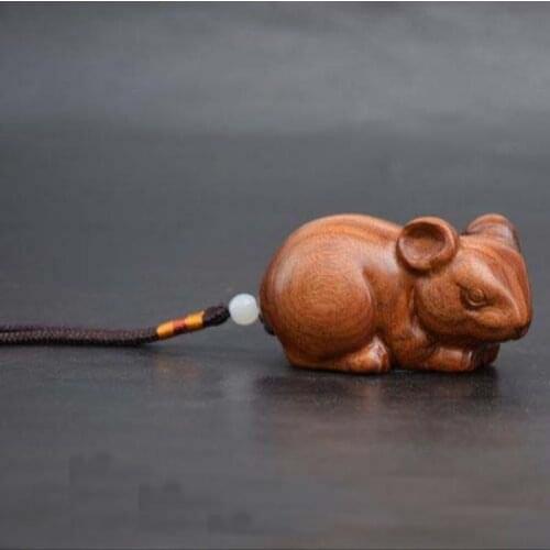 Exquisite wood carving small mouse pendant rosewood carved zodiac mouse small ornament