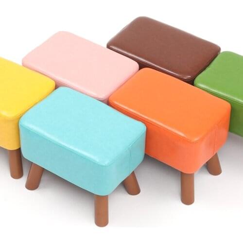 Minimalist Modern wooden leather square stool creative foot stools fashion art sofa bench kids furniture ottoman squatty potty