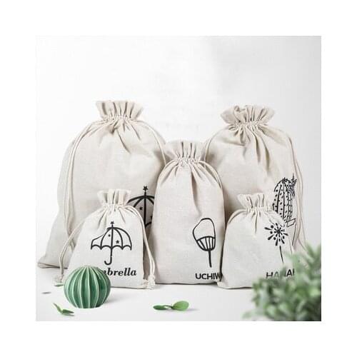 Newest Size 16x20cm/20x30cm/30x40cm Umbrella Fireworks Cactus Fan Printed Storage Package Bag Drawstring Cotton Linen Pouch Bag