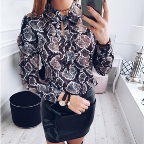 New 2021 Fashion women sexy chiffon blouses casual snake skin printed shirts ladies loose tops