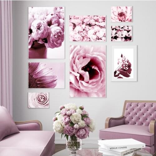 Scandinavian Style Pink Flowers Plants Posters And Print Decorative Picture Modern Wall Art Paintings For Bedroom Home Decor