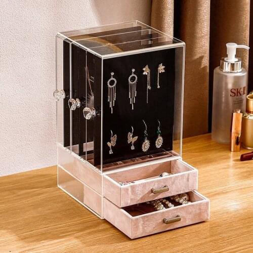 Acrylic Transparent Jewelry Storage Box Jewelry Organizer Drawer Storage Dustproof Lipstick Necklace Earrings Display Rack Shelf