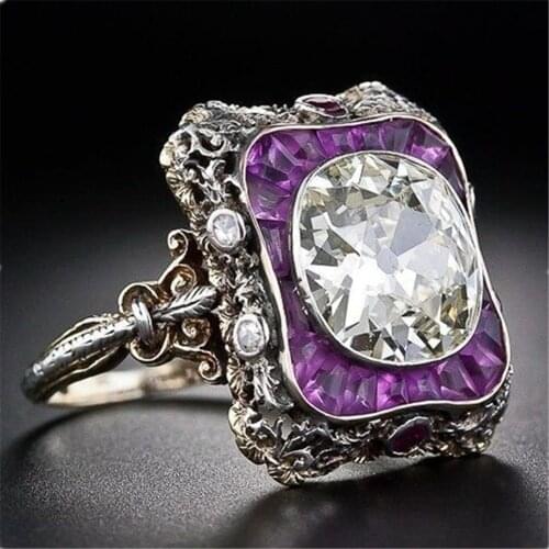 Luxury Vintage Purple Square Cut Shining AAA Zircon Ring with large CZ Stones Ring for Women Fashion Jewelry Rings SZ 5-12