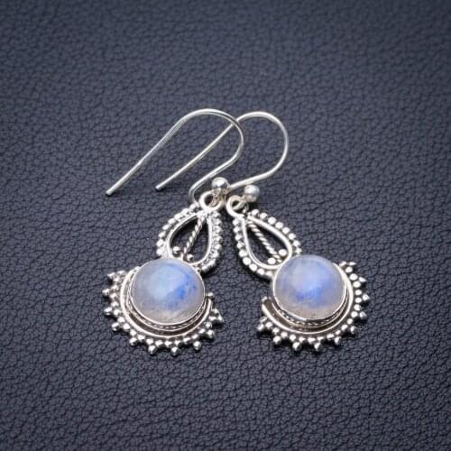 StarGems Natural Rainbow Moonstone Handmade 925 Sterling Silver Earrings 1.25" E1456