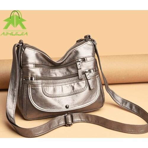 Womens Soft Leather Shoulder Bags Designer Multi-pocket Crossbody Bag For Female 2021 New High Quality Handbag Fashion Female