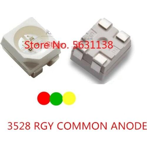 50PCS 3528 RGY LED red+green+YELLOW Common anode water clear plcc-4 20mA White surface cree led COB chip led power Light Beads