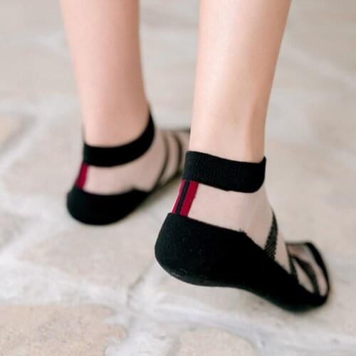 Ultra-thin crystal silk stockings invisible boat stockings Japanese and Korean trendy striped cotton stockings Free shipping