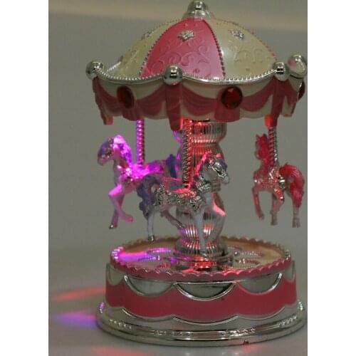 Vintage Carousel Merry-Go-Round Music Box Clockwork Toy Xmas Gift - Pink #2