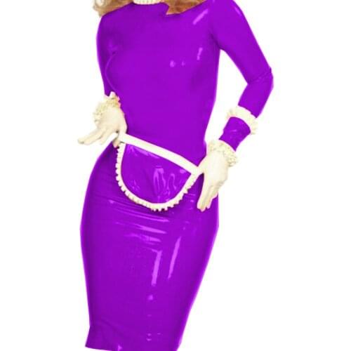 High Quality PVC Bodycon Midi Dress Plus Size Vinyl Ruffles Slim Office Lady Dress Leather Long Puff Sleeves vestidos Plus Size
