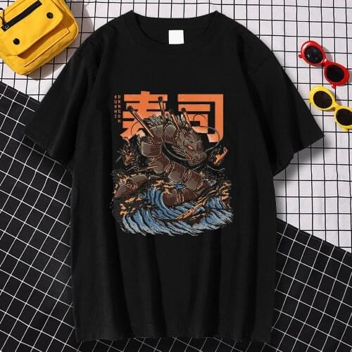 Japan Ukiyo E Style Sushi Dragon Prints T-Shirts Mens Casual Style Top Aesthetic Pattern Clothing Funny Oversize Male T-Shirts