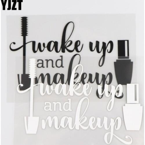 YJZT 16×10.7CM Wake Up And Makeup Car Sticker Vinyl Creative Funny Decal Black/Silver 4C-0452