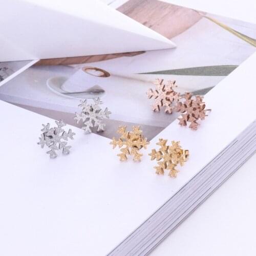 YUN RUO 2018 Fashion Snowflower Stud Earring Woman Rose Gold Color Titanium Steel Jewelry Girl Gift Party Never Fade Wholesale