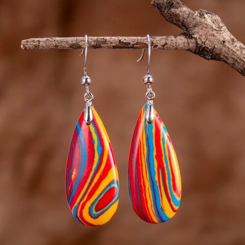 Colorful Belt Water Drop Earrings Women Dangled Hook Regalite Stones
