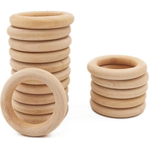 10pcs 55mm 2.16" Organic Beech Wood Teether Baby Teething Ring Smooth Round Wooden Teether Toy DIY Pacifier Chain Accessorie