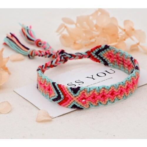 Go2Boho 2021 Friendship Bracelet Braided Bracelets For Women Tassel Handwoven Cotton Thread Geometric Pattern Boho Jewelry