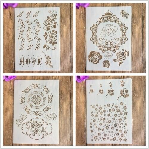 4pcs/set A4 Flowers Mandala Stencils Painting Coloring Embossing Scrapbook Album Decorative Template cake stencil