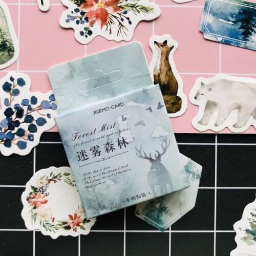 46pcs/pack 23 Designs Misty Forest Paper Stickers Notebook Bottle DIY Adhesive Decor Stick Label Student Stationery
