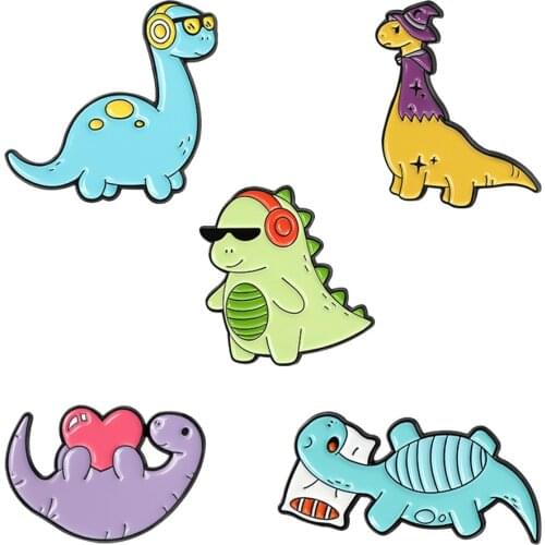 5 Dinosaur Enamel Pins Cute Pins Cartoon for Clothing Bags Jackets Backpacks