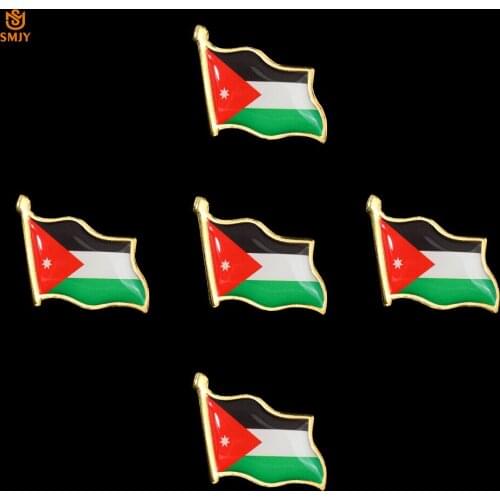 5PCS Jordan Hashemite Kingdom Souvenir Metal National Flag Brooch High Quality Enamel Lapel Wearable Patriot Pins Brooch Badge