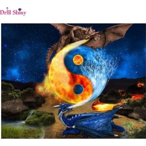 5D diy Diamond Cross Stitch, double dragon with Yin and yang. Diamond embroidered bag with mosaic, wall painting,picture,kits