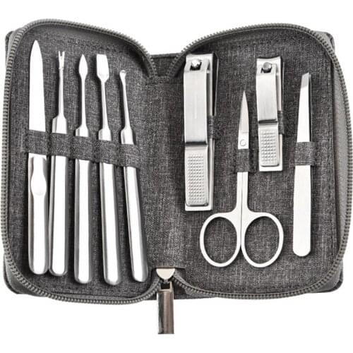 9Pcs Manicure Kit Stainless Steel Nail Cutter Trimmer Eyebrow Tweezer Scissor Fingernail Toenail Clipper Facial Hand Foot Care